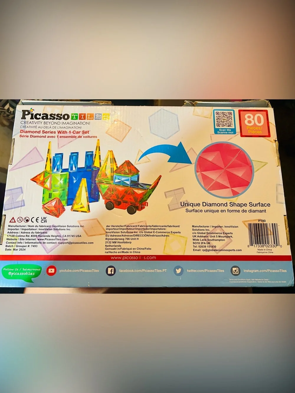 PicassoTiles Magnetic Building 80 piece set with car